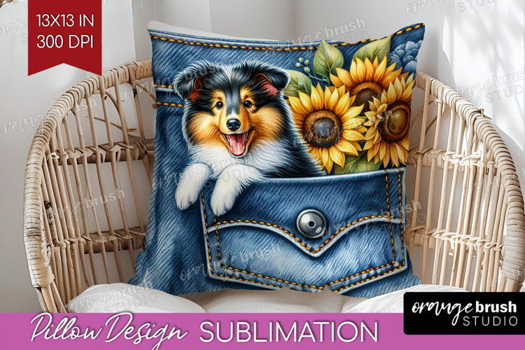 Denim Pillow Sublimation - Dog In Pocket Pillow Cover PNG