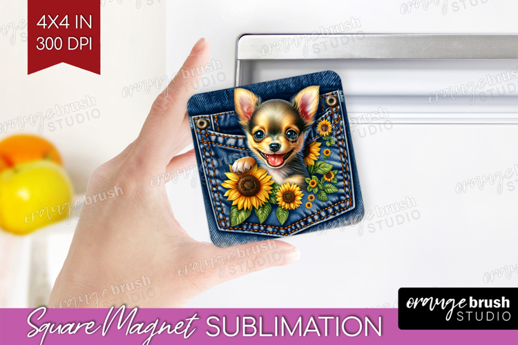 Denim Magnet Sublimation - Dog In Pocket Square Magnet PNG