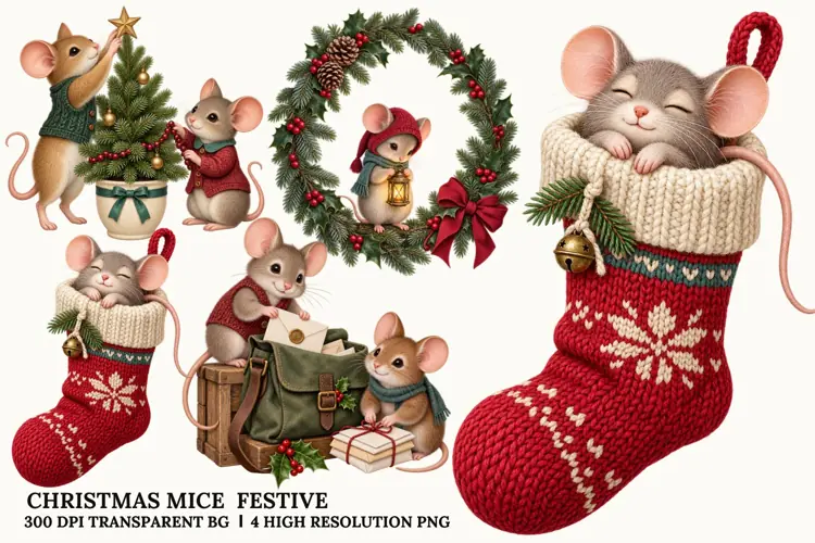 Christmas Mice PNG, Festive Gingerbread Winter Art Design