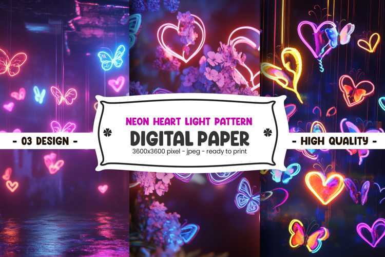 Neon heart light pattern digital paper