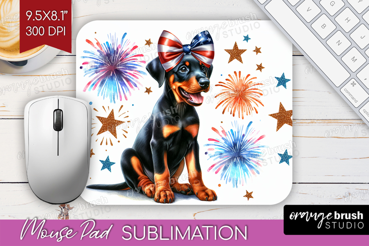 Doberman Pinscher Dog Mouse Pad Sublimation Patriotic Dog