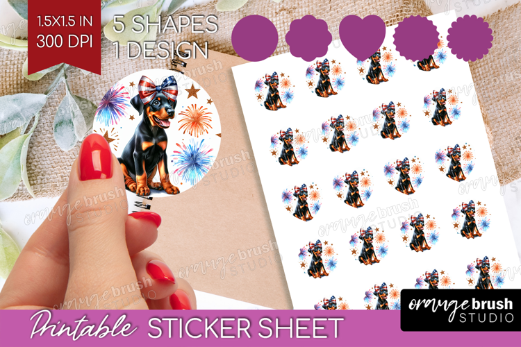 Doberman Pinscher Dog Round Sticker Patriotic Dog Printable