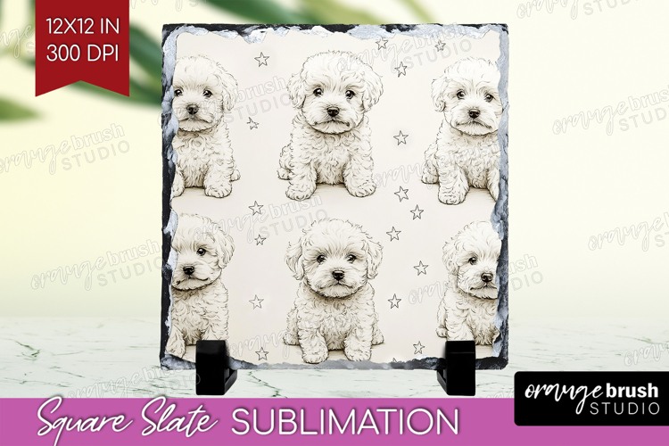 Cute Dogs Slate PNG - Puppy Square Slate Sublimation