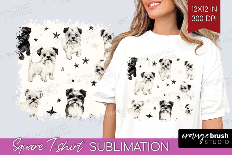 Cute Dogs Square Tshirt Background - Puppy PNG Sublimation