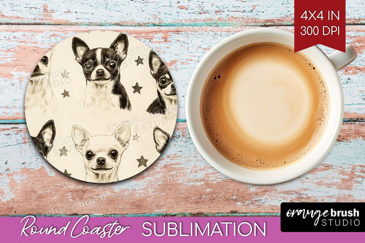 Cute Dogs Round Coaster - Puppy Coaster PNG Sublimation