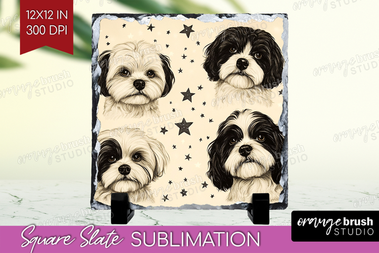 Cute Dogs Slate PNG - Puppy Square Slate Sublimation