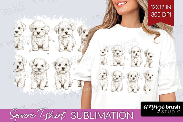 Cute Dogs Square Tshirt Background - Puppy PNG Sublimation