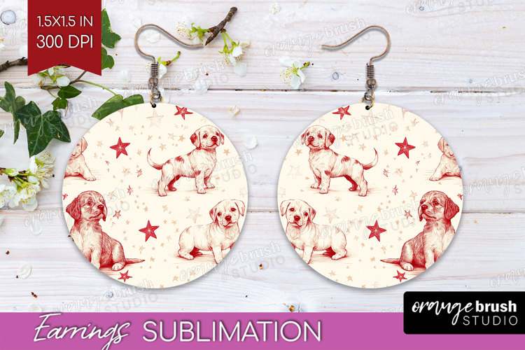 Cute Dogs Round Earrings - Puppy PNG Sublimation