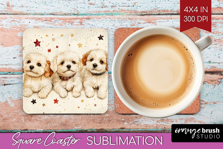 Cute Dogs Square Coaster - Puppy Coaster PNG Sublimation