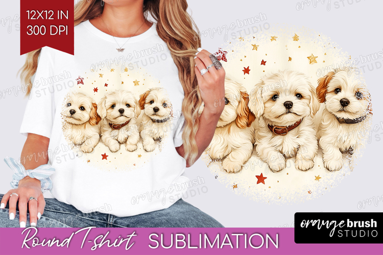 Cute Dogs Round Tshirt Background - Puppy PNG Sublimation