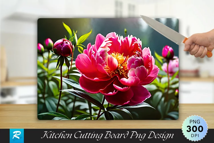 Growing Peonies Flower Cutting Board Sublimation Design