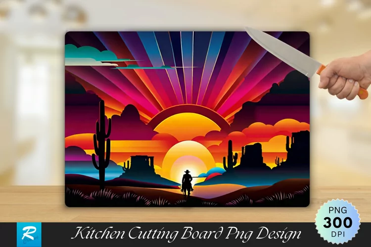 Man Stands In Front Of A Colorful Sky Cutting Board PNG