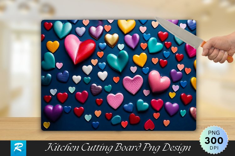 Colorful Hearts Cutting Board Sublimation Design example image 1
