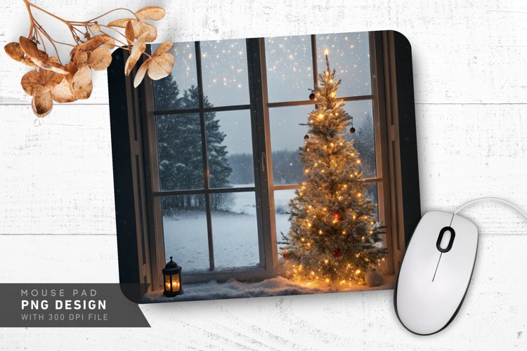 Winter Serenity with Glowing Tree Mouse Pad PNG Design