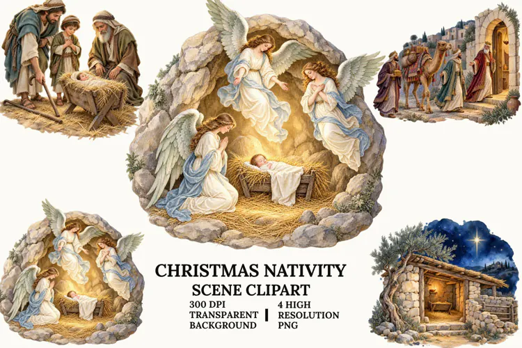 Christmas Nativity Clipart, Holy Family and Baby Jesus PNG