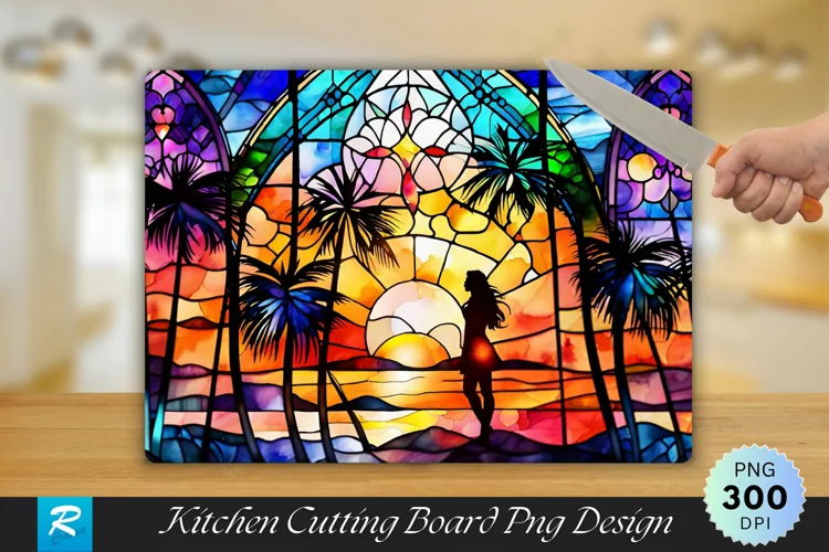 Sunset Stained Cutting Board Sublimation Design