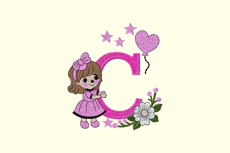 Letter c Girl Machine Embroidery Design example image 1