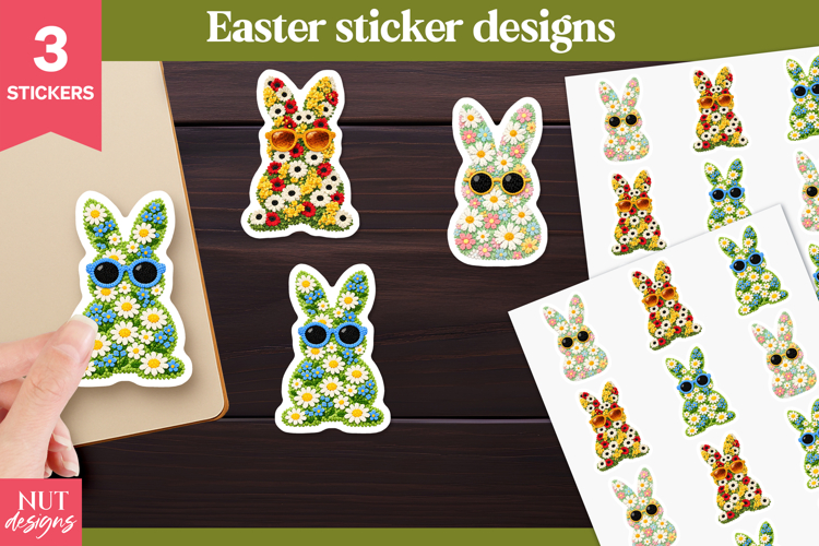 Easter Stickers Knitted Floral Easter bunny stickers