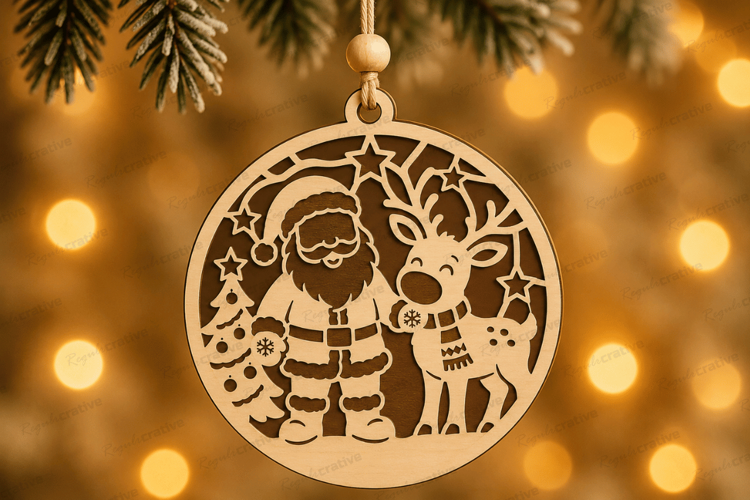 Santa Reindeer Ornament Laser Cut SVG File santa reindeer