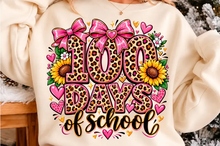 100 Days of School Leopard Sunflower PNG