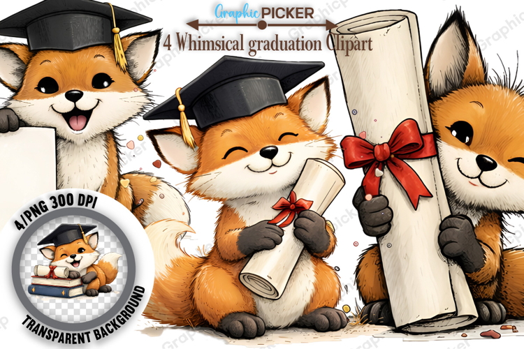 Graduation Animal Clipart PNG, Watercolor Graduation Animal