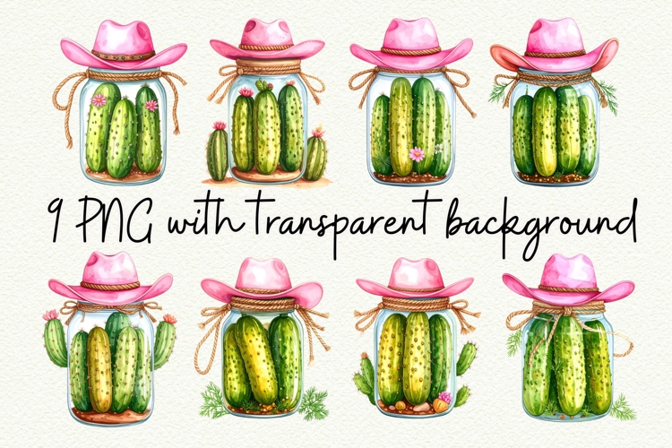 Pickle Jar Pink Cowboy Kawaii Cactus Sublimation Design