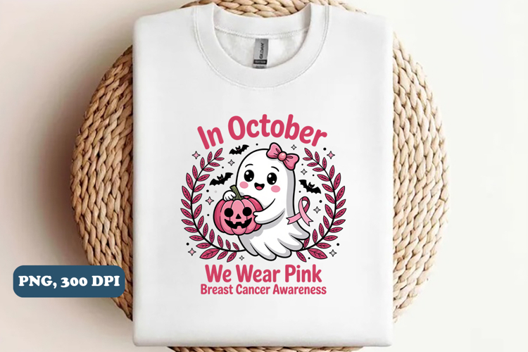 In October We Wear Pink PNG, Halloween Sublimation png example image 1