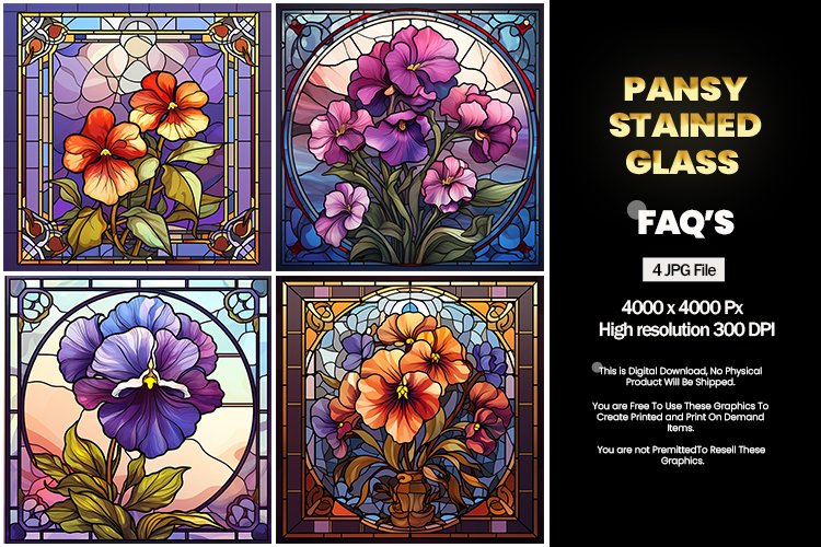 Stained Glass Pansy Square Coaster - 04 Variations example image 1