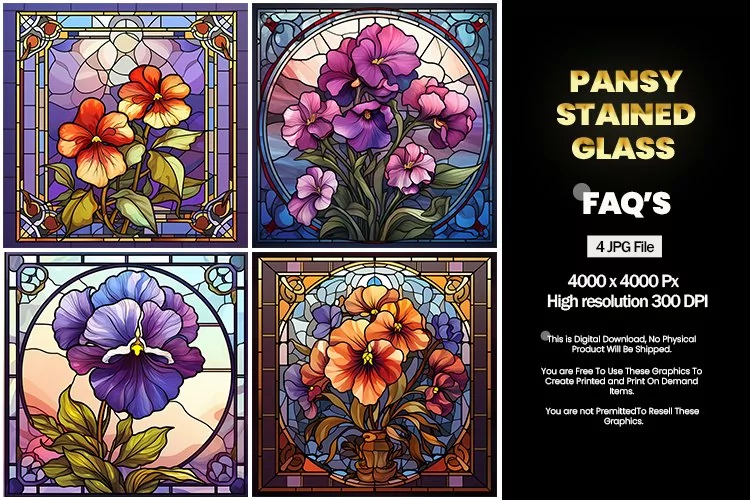 Stained Glass Pansy Square Coaster - 04 Variations