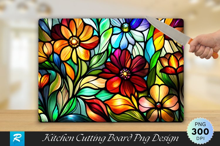 Flowers Stained Glass Cutting Board Sublimation Design