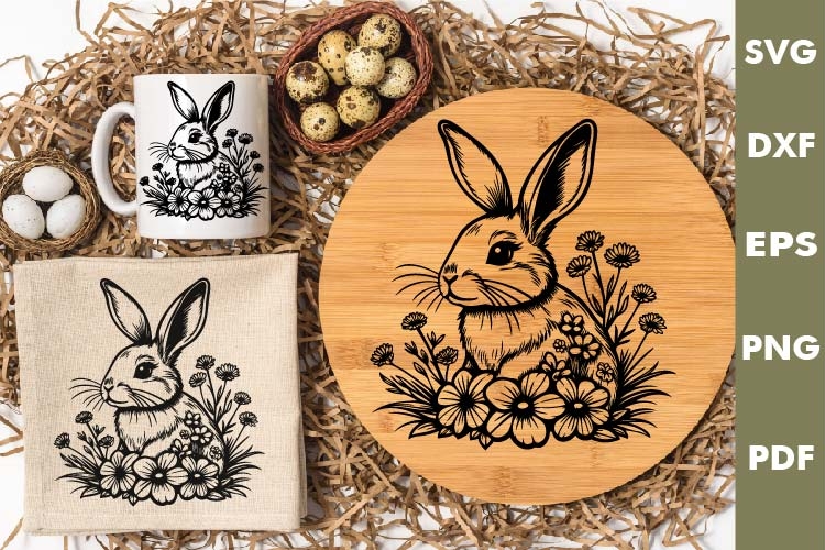 Easter Bunny engraved SVG, Rabbit Laser file, Cutting board