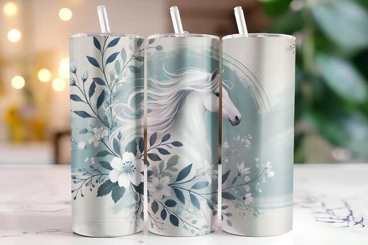 Horse & Flowers Tumbler Wrap | Sublimation example image 1