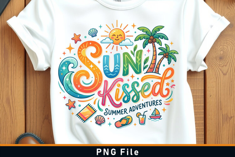 Sun kissed summer adventures Sublimation PNG T shirt Design example image 1