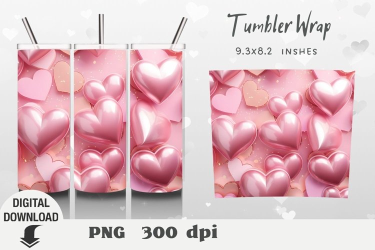 Valentines Day Tumbler Wrap, heart 3D Sublimation