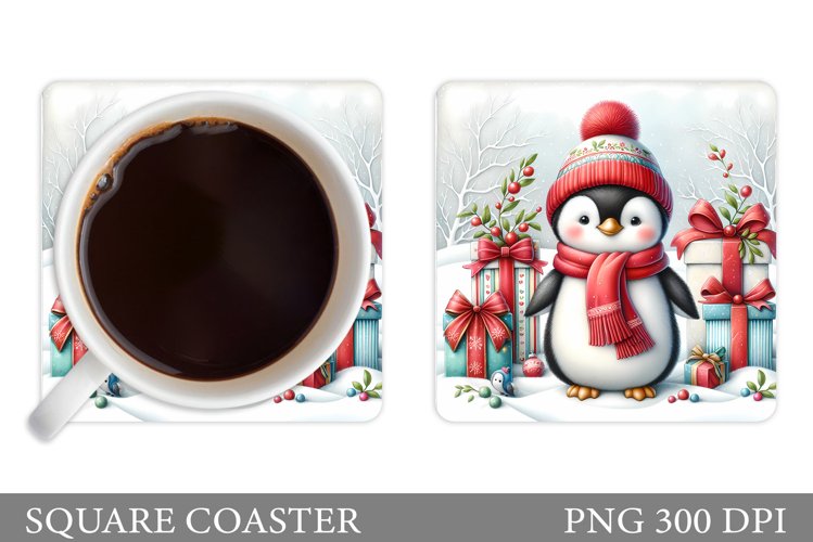 Cute Penguin Coaster Sublimation. Christmas Coaster Design example image 1