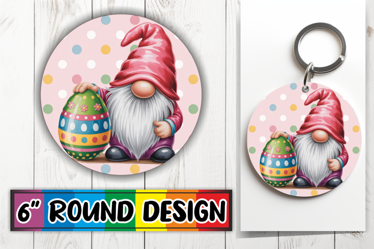 Playful Circle Keychain Sublimation, Easter Gnomes