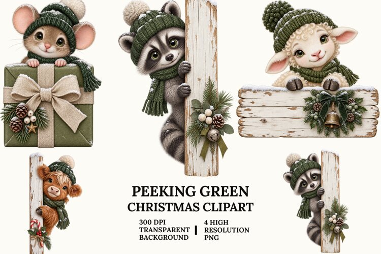 Peeking Christmas Clipart with Koala, Beaver and Angel PNG example image 1