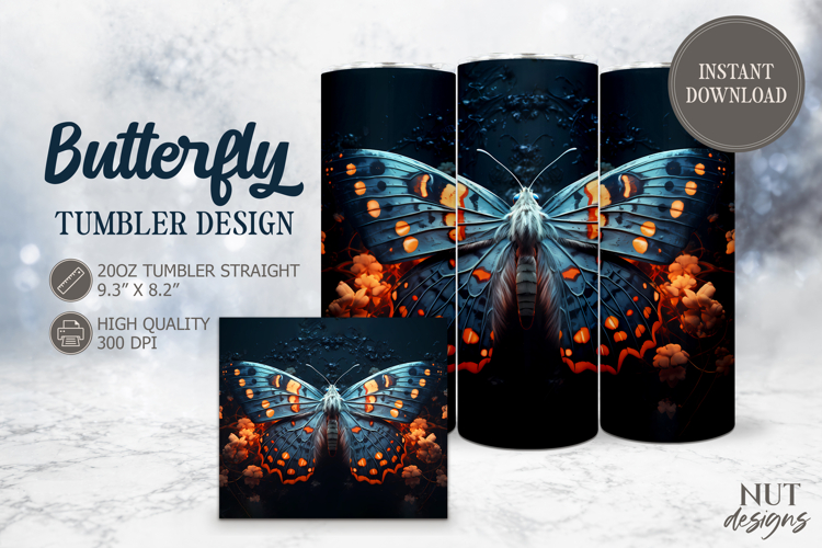 Glowing Butterfly Tumbler wrap fantasy Midnight Butterfly