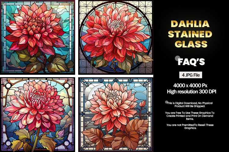 Stained Glass Dahlia Square Coaster - 04 Variations example image 1