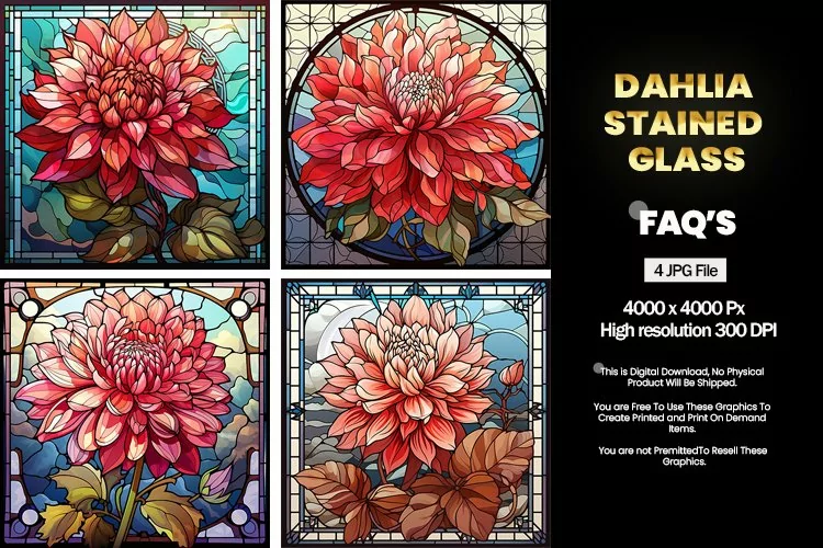 Stained Glass Dahlia Square Coaster - 04 Variations