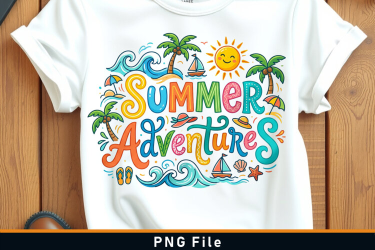 Summer Adventure Sublimation PNG T shirt Design example image 1