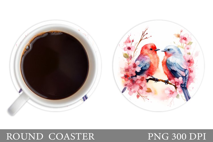 Spring Birds Coaster Design. Cute Birds Coaster Sublimation