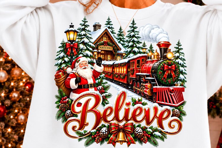 Santa Christmas Train Shirt Design example image 1