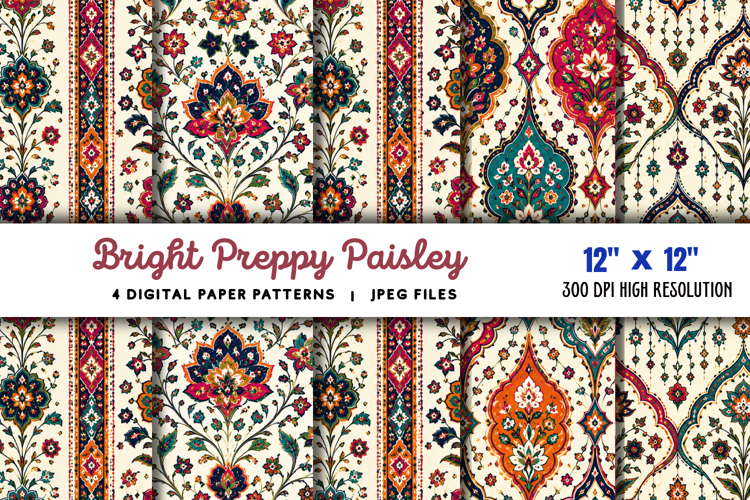 Bright Preppy Paisley Digital Paper JPG