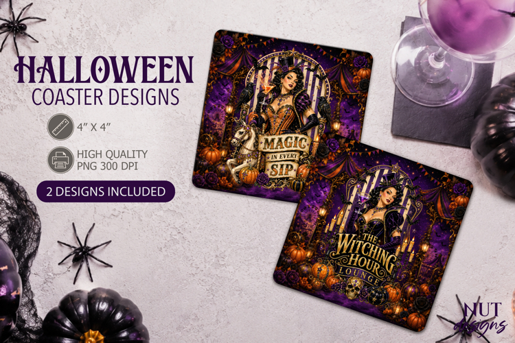 Vintage Circus Halloween Coaster Carnival Witch