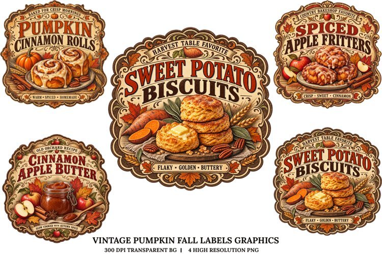 Vintage Pumpkin Fall Labels PNG Autumn Bakery Sublimation example image 1