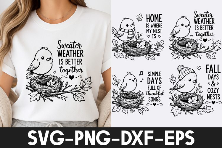 Cozy Autumn Bird Nest Quotes SVG PNG