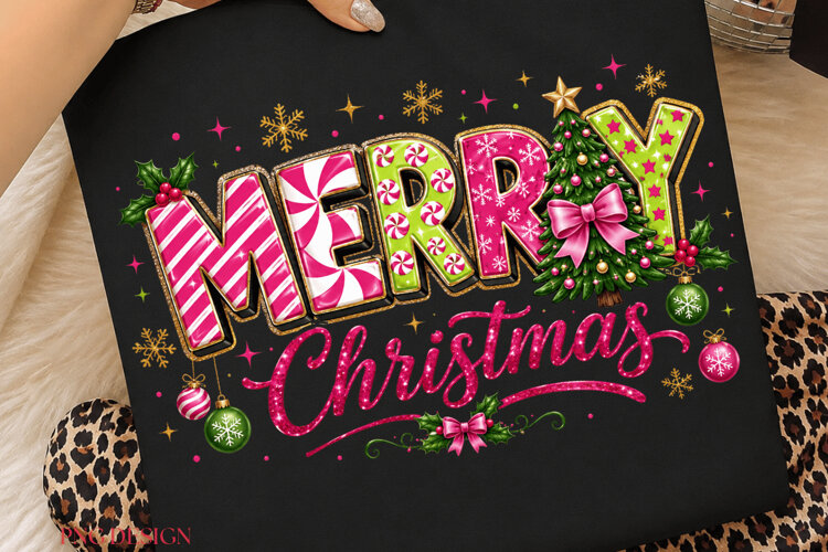 Merry Christmas PNG, Pink Christmas Sublimation example image 1