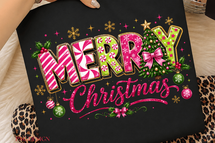 Merry Christmas PNG, Pink Christmas Sublimation