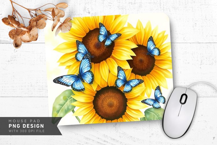 Golden Sunflower Art Mouse Pad PNG Design